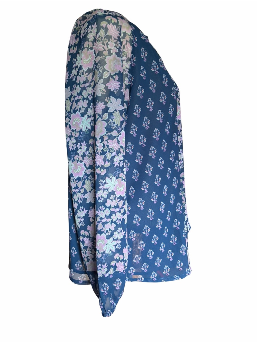 Coldwater Creek Navy Button-Front Floral Blouse with Pink Accents - Picture 4 of 6